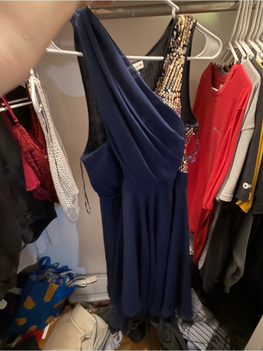 3.1 Phillip Lim Navy One-Shoulder Sequin Accent Dress
